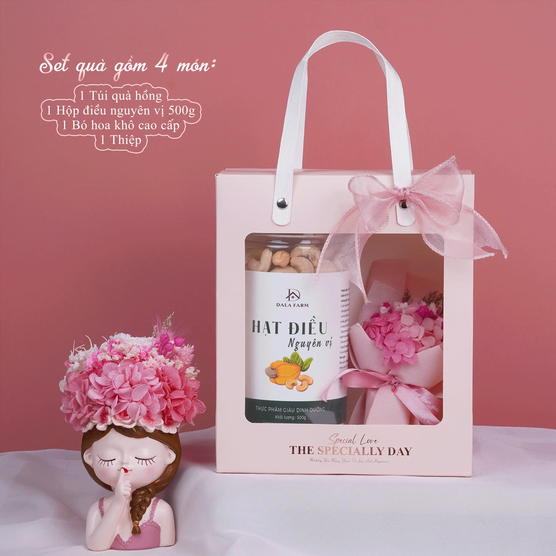 [HỘP TỰ GẤP - TẶNG THIỆP] Set Quà Tặng DALA – Hoa Khô Cao Cấp & Hạt Dinh Dưỡng DL0076