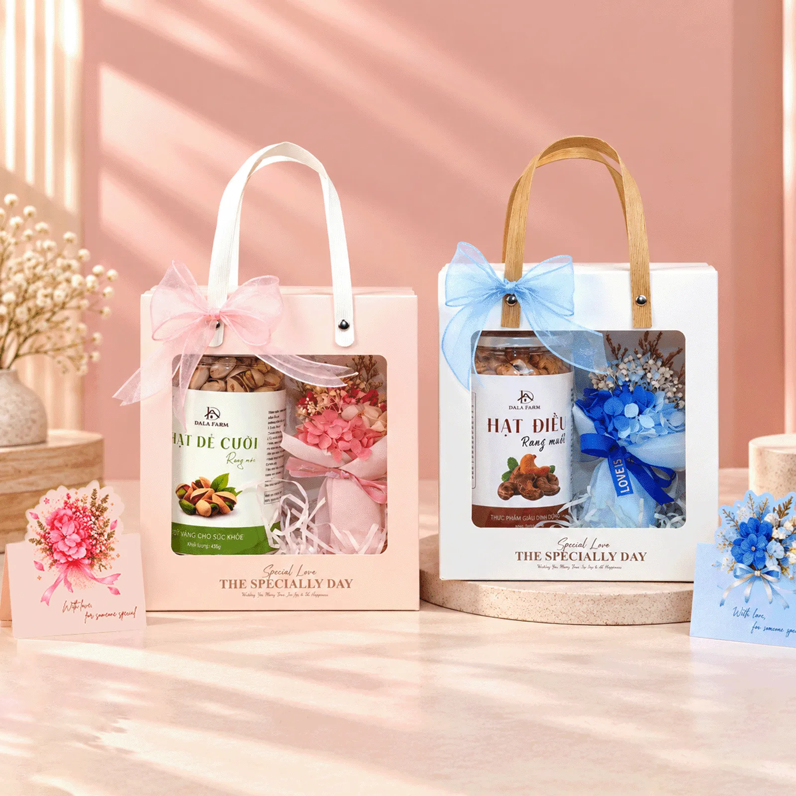 [Quà 20/10 - Hộp Tự Gấp] Set Quà Tặng DALA – Hoa Khô Cao Cấp & Hạt Dinh Dưỡng, Tặng Mẹ, Người Thương, Nhân Viên