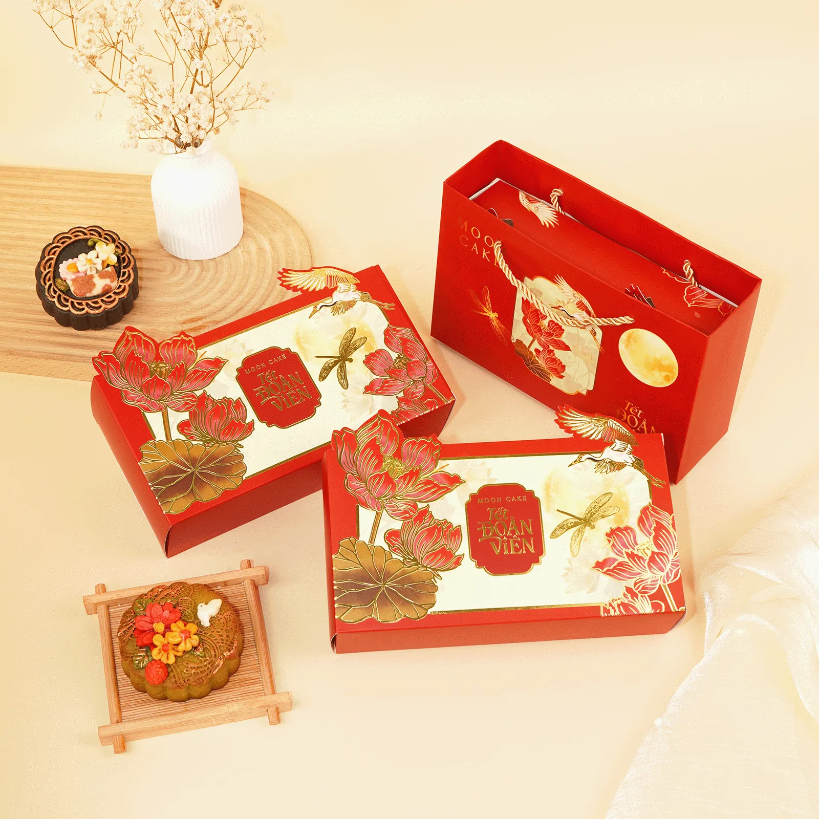 [Bánh Tự Chọn + Hộp Túi Đẹp ] Set Quà Trung Thu 2B Nguyệt Liên, Healthy Giảm Ngọt, Hiện Đại DL0079