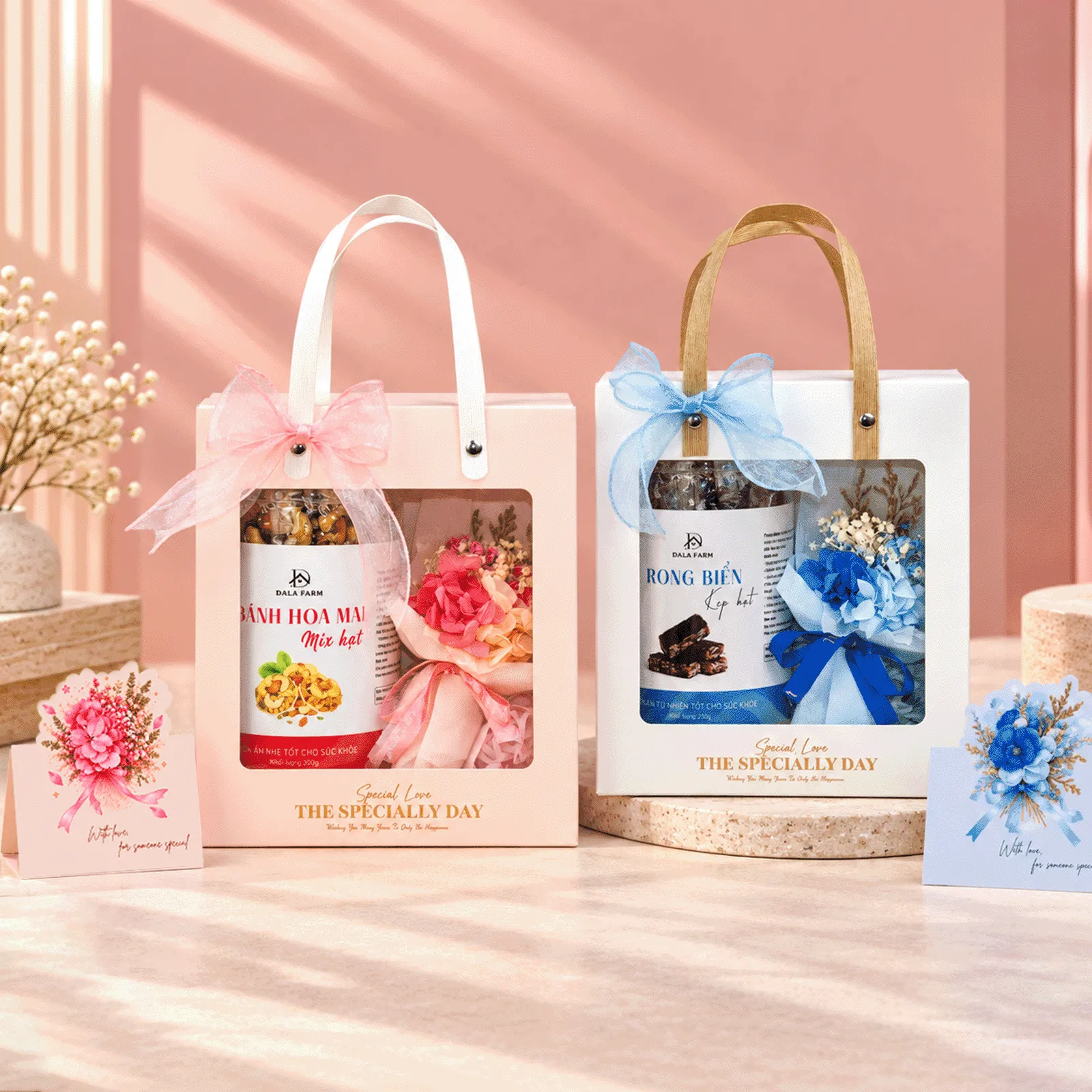 [Quà 20/10 - Hộp Tự Gấp] Set Quà Tặng DALA – Hoa Khô Cao Cấp & Hạt Dinh Dưỡng, Tặng Mẹ, Người Thương, Nhân Viên