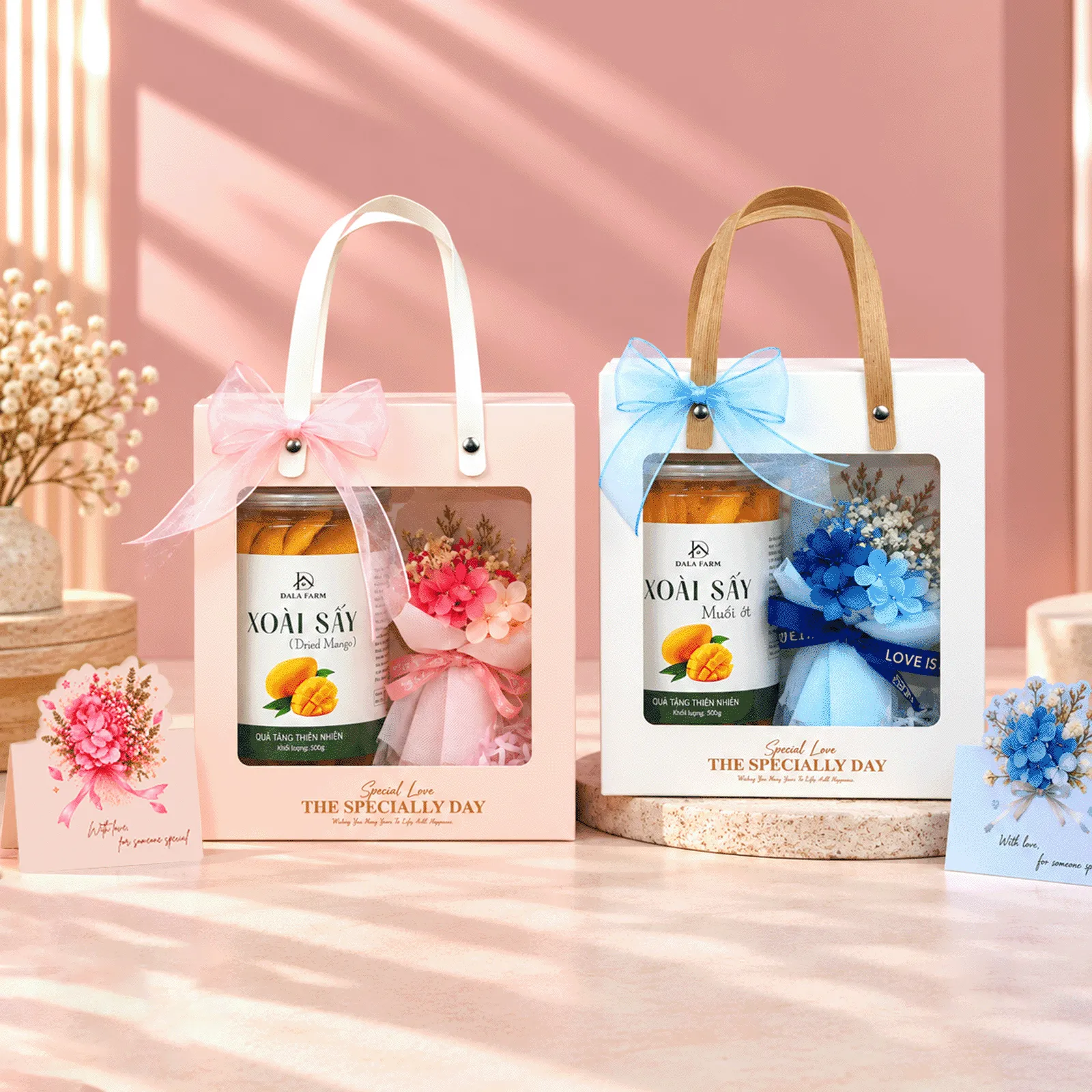[Quà 20/10 - Hộp Tự Gấp] Set Quà Tặng DALA – Hoa Khô Cao Cấp & Hạt Dinh Dưỡng, Tặng Mẹ, Người Thương, Nhân Viên