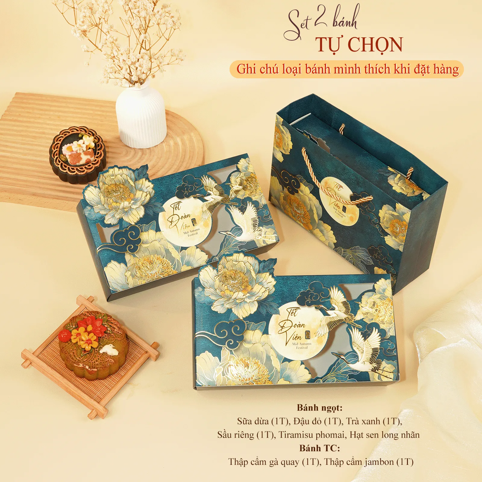 [Bánh Tự Chọn + Hộp Túi Đẹp ] Set Quà Trung Thu 2B Nguyệt Hạc, Healthy Giảm Ngọt, Tính Tế DL0078
