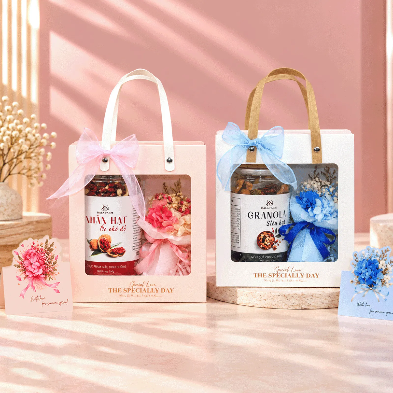 [Quà 20/10 - Hộp Tự Gấp] Set Quà Tặng DALA – Hoa Khô Cao Cấp & Hạt Dinh Dưỡng, Tặng Mẹ, Người Thương, Nhân Viên