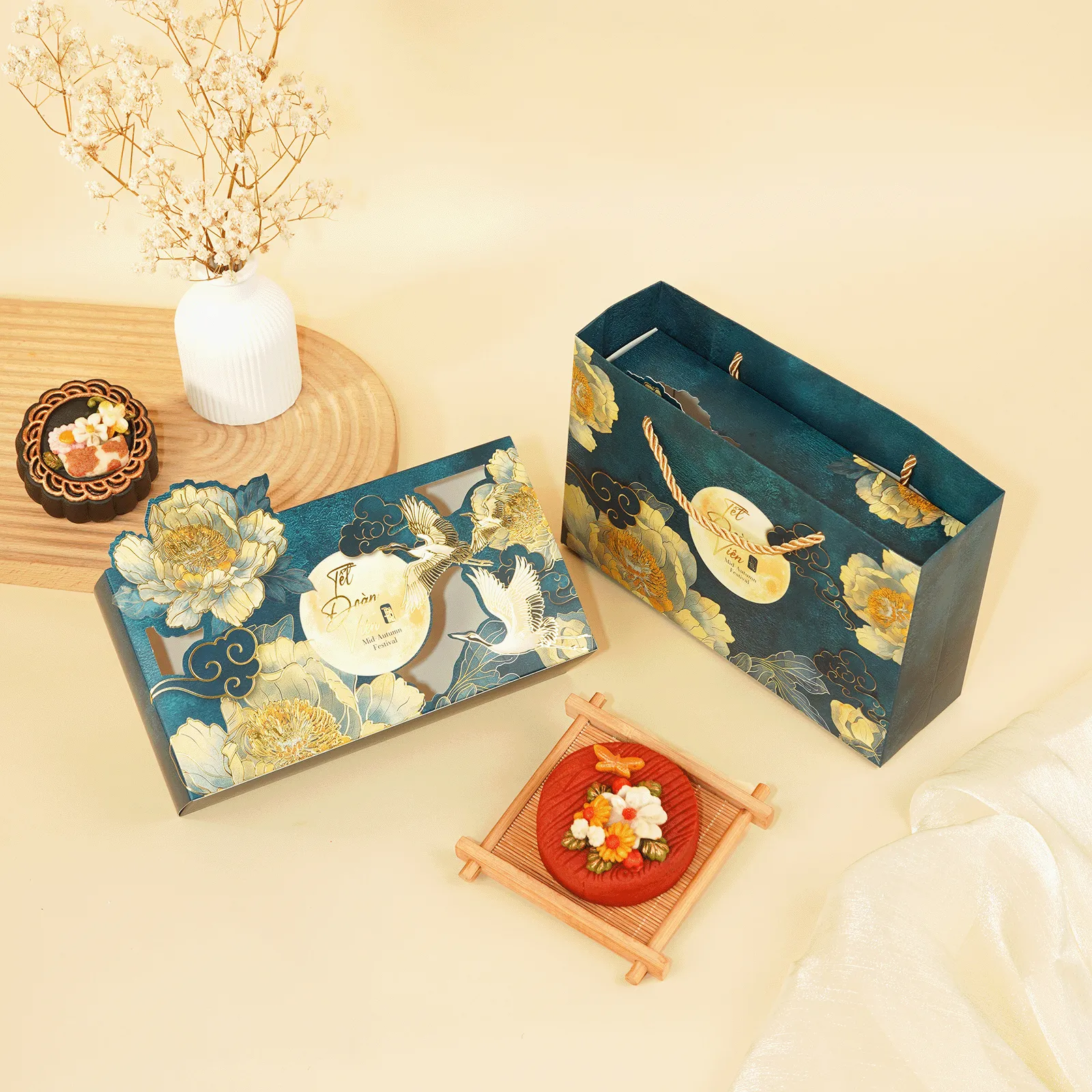 [Bánh Tự Chọn + Hộp Túi Đẹp ] Set Quà Trung Thu 2B Nguyệt Hạc, Healthy Giảm Ngọt, Tính Tế DL0078