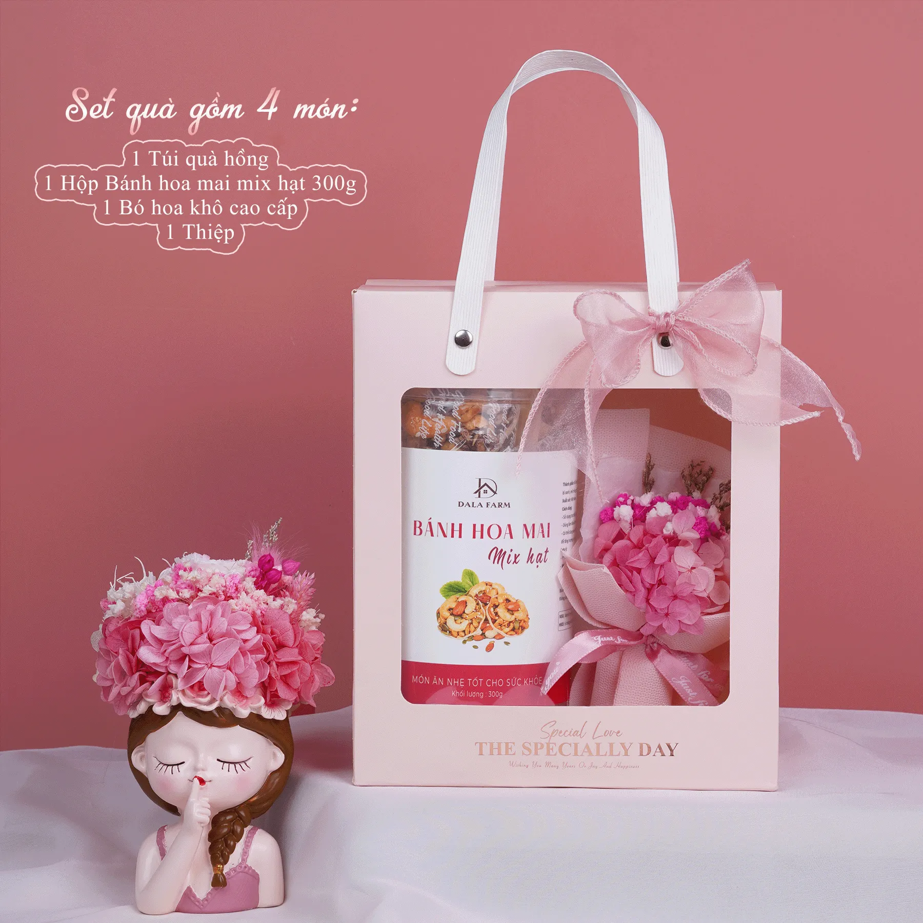 [HỘP TỰ GẤP - TẶNG THIỆP] Set Quà Tặng DALA – Hoa Khô Cao Cấp & Hạt Dinh Dưỡng DL0076