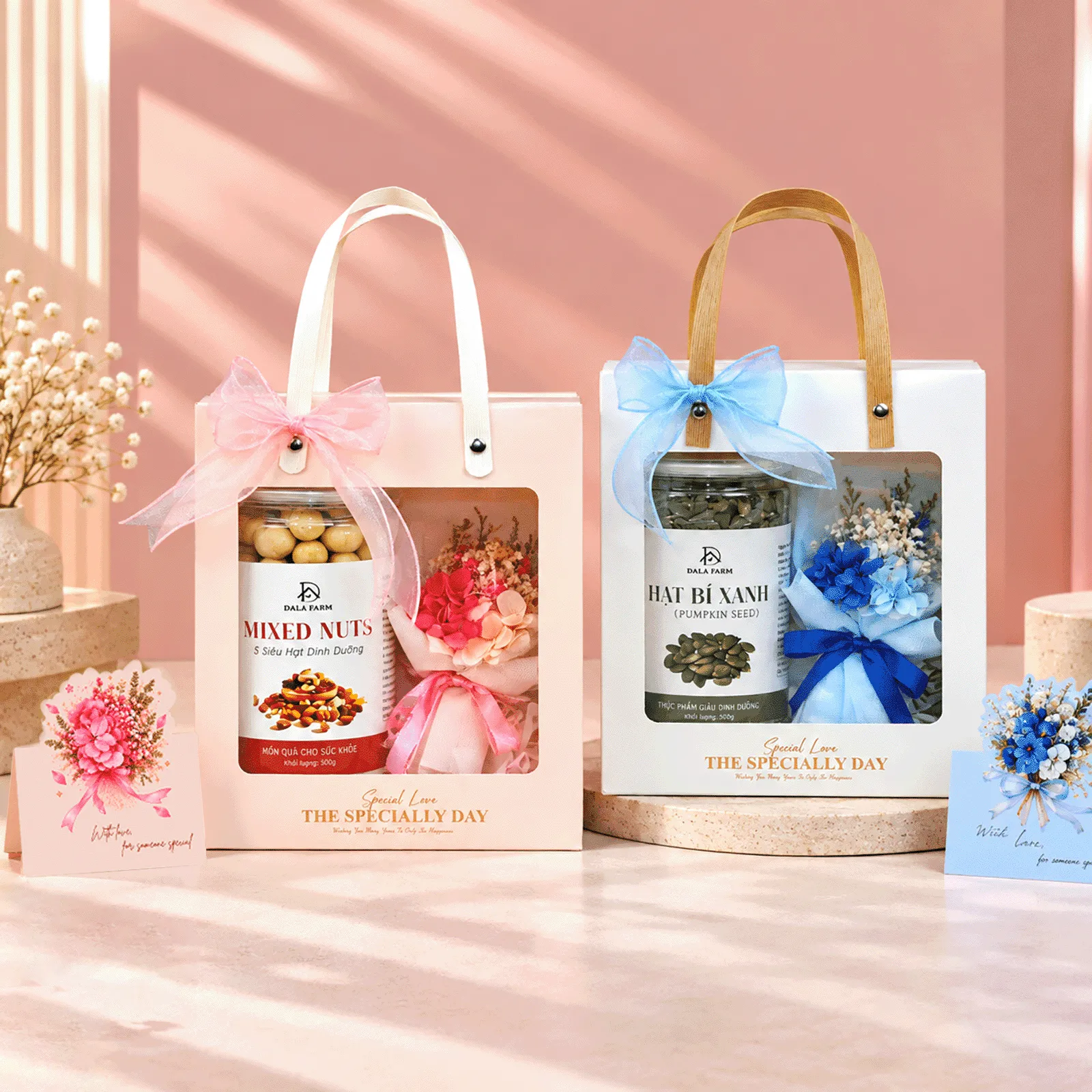 [Quà 20/10 - Hộp Tự Gấp] Set Quà Tặng DALA – Hoa Khô Cao Cấp & Hạt Dinh Dưỡng, Tặng Mẹ, Người Thương, Nhân Viên