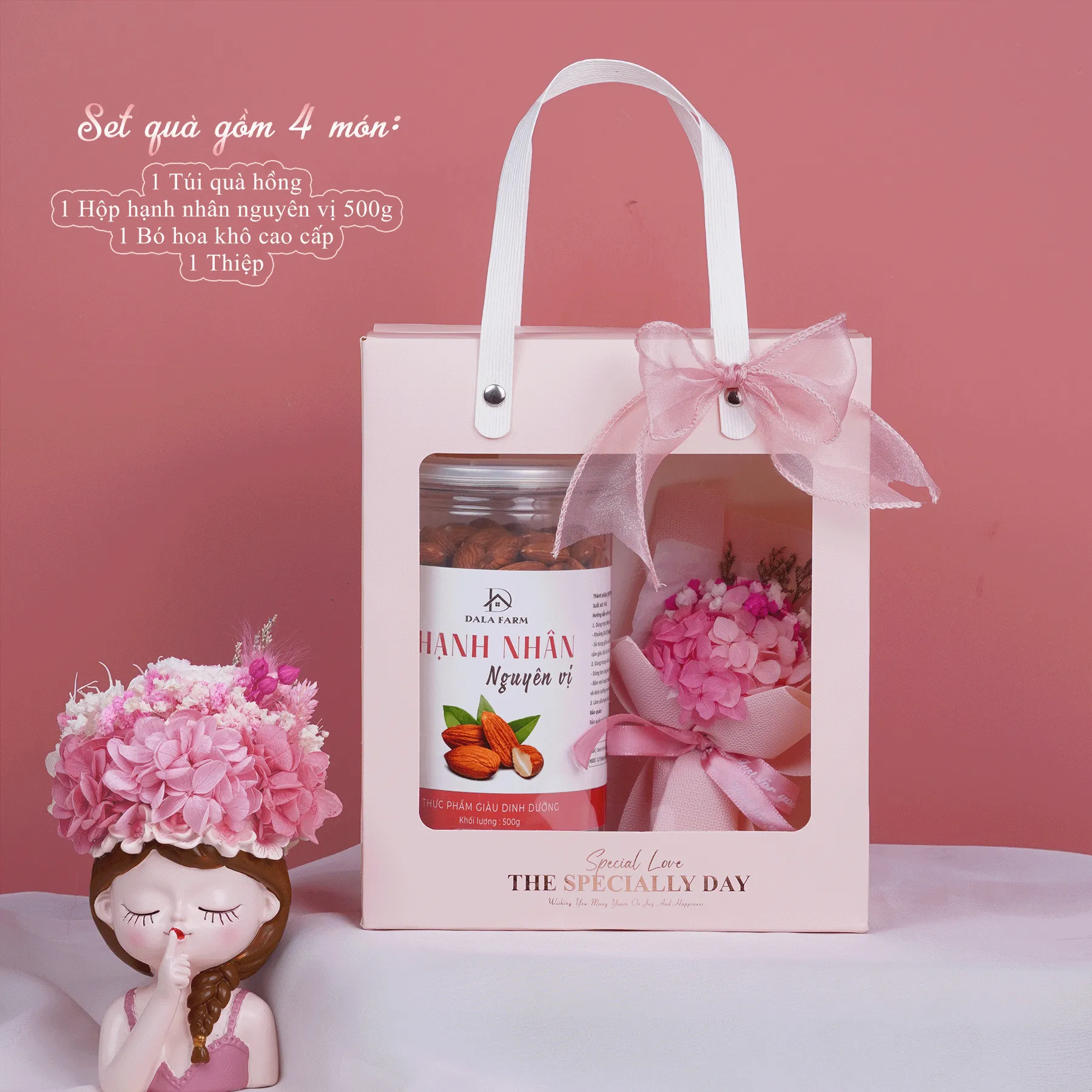 [HỘP TỰ GẤP - TẶNG THIỆP] Set Quà Tặng DALA – Hoa Khô Cao Cấp & Hạt Dinh Dưỡng DL0076