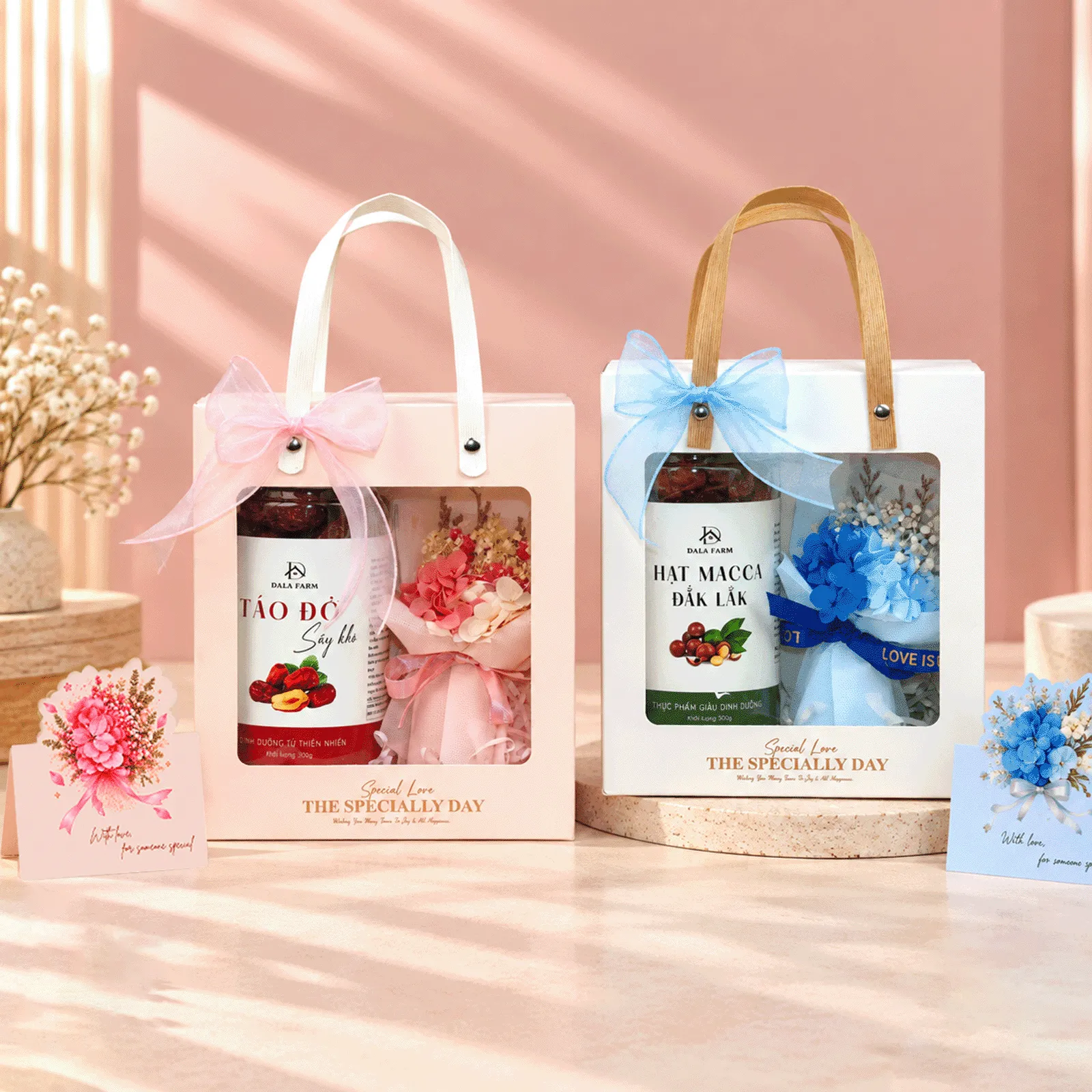 [Quà 20/10 - Hộp Tự Gấp] Set Quà Tặng DALA – Hoa Khô Cao Cấp & Hạt Dinh Dưỡng, Tặng Mẹ, Người Thương, Nhân Viên