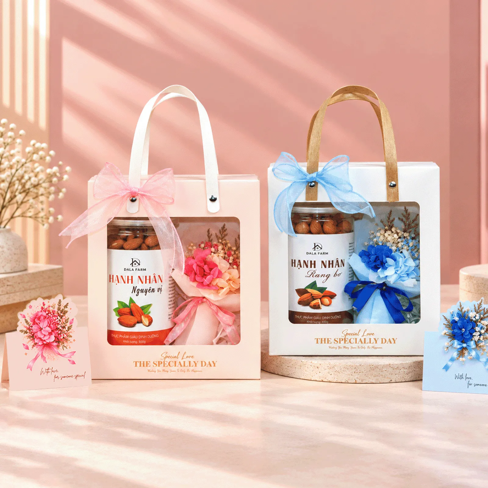 [Quà 20/10 - Hộp Tự Gấp] Set Quà Tặng DALA – Hoa Khô Cao Cấp & Hạt Dinh Dưỡng, Tặng Mẹ, Người Thương, Nhân Viên