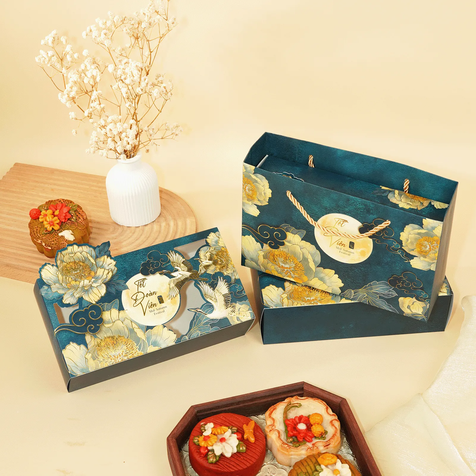 [Bánh Tự Chọn + Hộp Túi Đẹp ] Set Quà Trung Thu 2B Nguyệt Hạc, Healthy Giảm Ngọt, Tính Tế DL0078