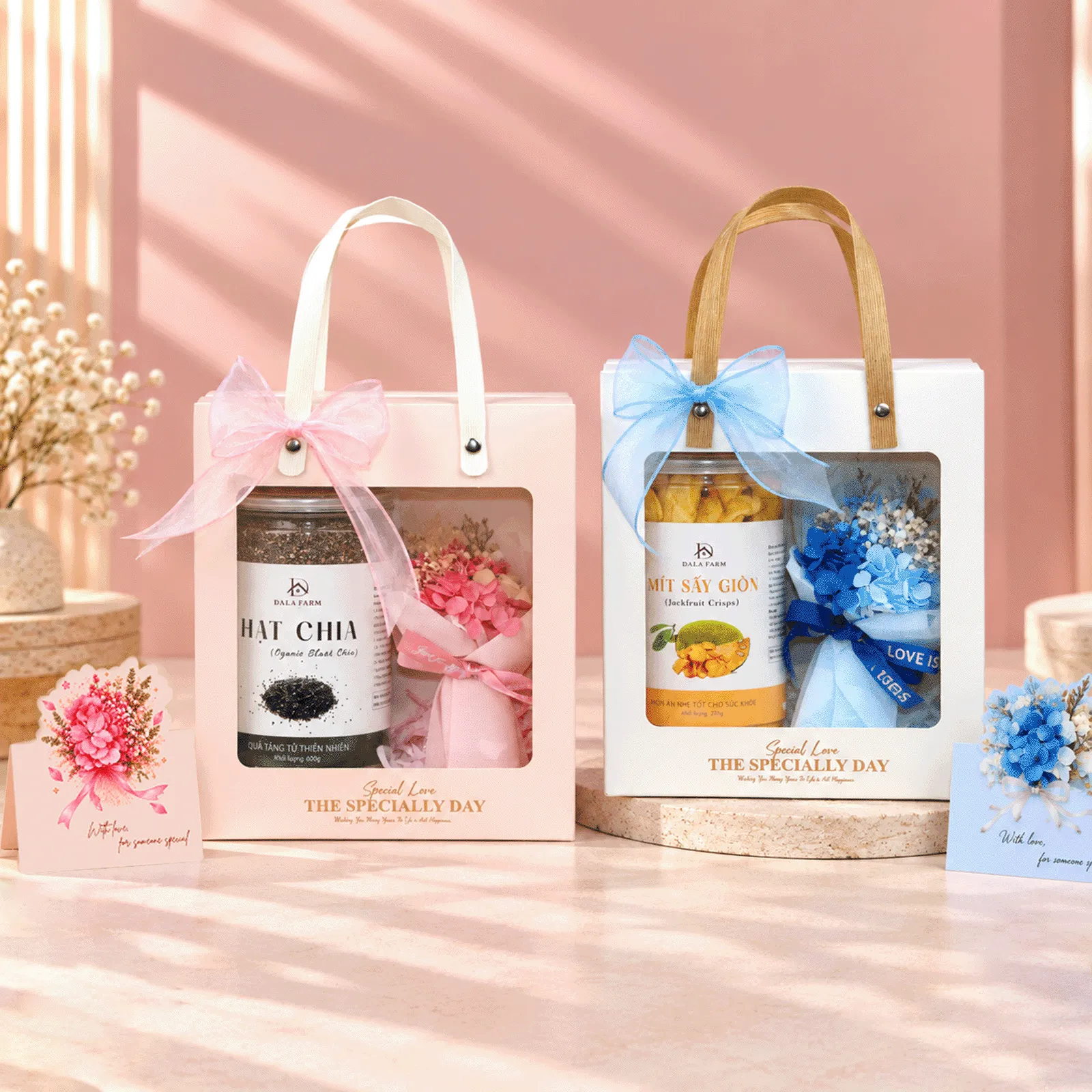 [Quà 20/10 - Hộp Tự Gấp] Set Quà Tặng DALA – Hoa Khô Cao Cấp & Hạt Dinh Dưỡng, Tặng Mẹ, Người Thương, Nhân Viên