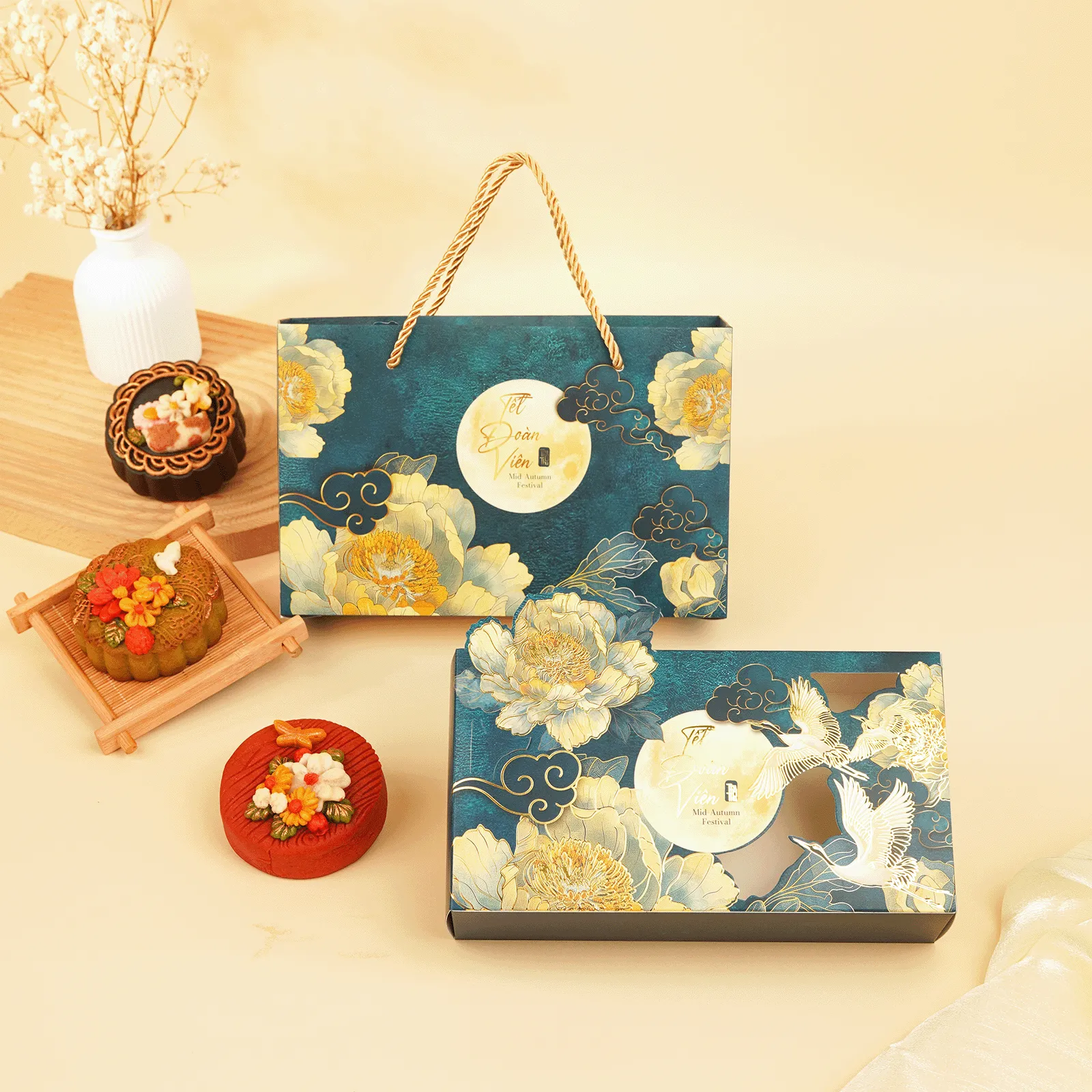 [Bánh Tự Chọn + Hộp Túi Đẹp ] Set Quà Trung Thu 2B Nguyệt Hạc, Healthy Giảm Ngọt, Tính Tế DL0078