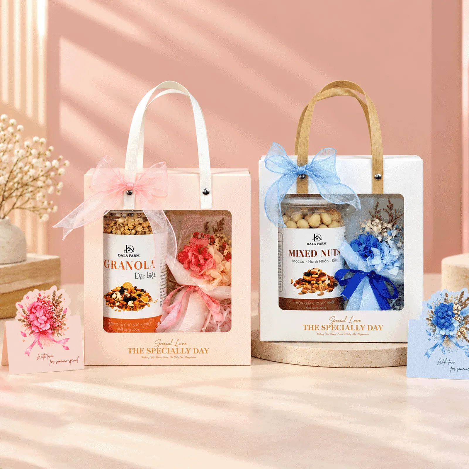 [Quà 20/10 - Hộp Tự Gấp] Set Quà Tặng DALA – Hoa Khô Cao Cấp & Hạt Dinh Dưỡng, Tặng Mẹ, Người Thương, Nhân Viên