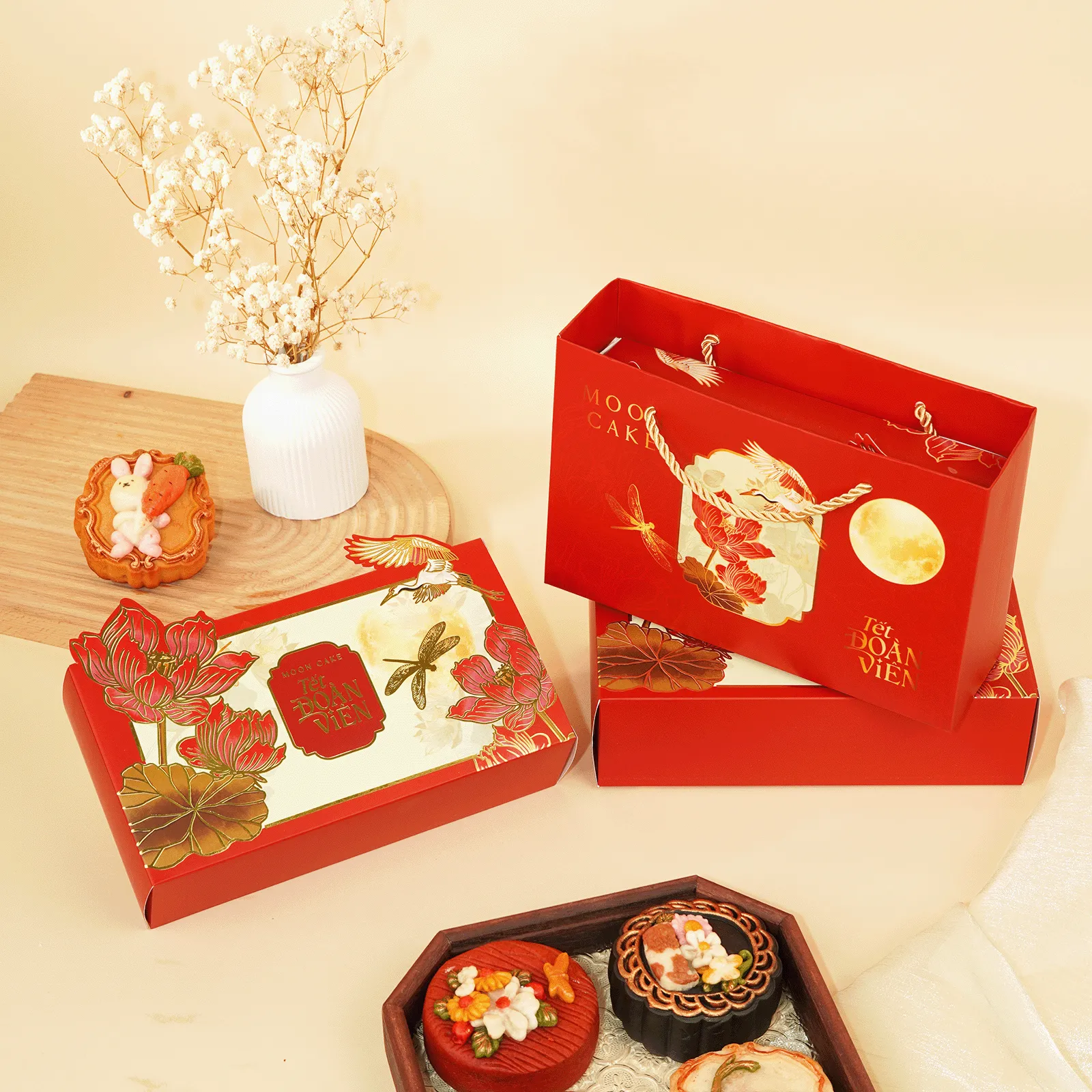 [Bánh Tự Chọn + Hộp Túi Đẹp ] Set Quà Trung Thu 2B Nguyệt Liên, Healthy Giảm Ngọt, Hiện Đại DL0079